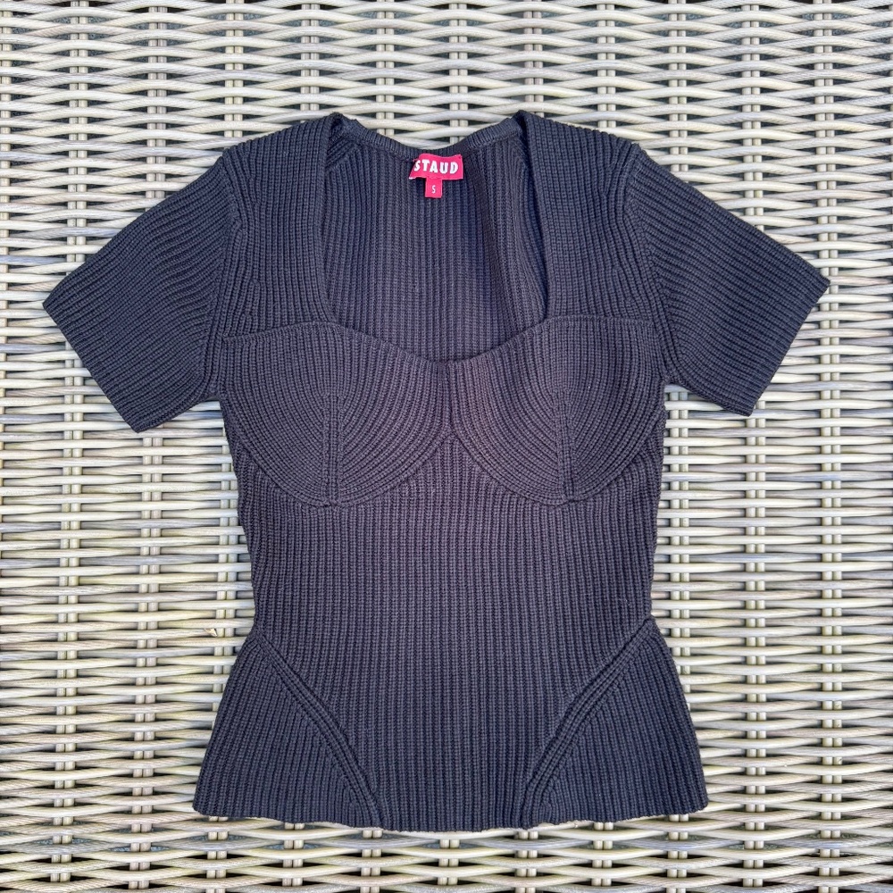 Staud Women's Buxton Rib Knit Black top Size S